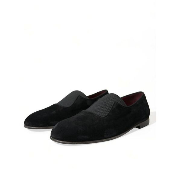 Dolce & Gabbana Black RUNWAY Velour AMALFI Loafers Men's Shoes